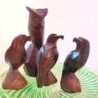 Ironwood Birds, The largest an Owl, 3 of them an Eagle, Hawk and Falcon, detailed hand Carved, Very