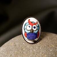 HAND PAINTED OWL Ring - Rings For Woman • Unique Handmade Ring • Chunky Ring • Animal
