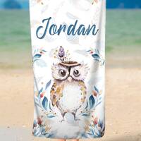 Personalized Boho Owl Animal Baby Name Beach Towel ,Custom Baby Gift,30x60 Beach Towel, Baby Shower 