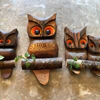 Owl Family Burnt Wood Art 3 Sections