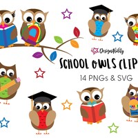 School Owls Clipart Set - SVG & 14 PNGs | Vector Clip Art | Digital Download