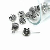 4, 20 or 50 BULK Silver Round Owl Spacer Bead Charms, Double sided | Ships Immediately from USA | AS
