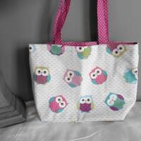 Sac ENFANT Chouette Hibou Cabas Shopping Blanc Rose Pastel Printemps &eacute;t&eacute;, Sac &eacute;