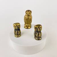 Vintage Small Solid Brass Owl Tabletop Figurines - Attractive Aged Metal Patina - Sold Separately -