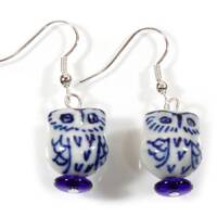 Sophia, Blue and White Porcelain Owl Earrings