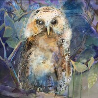 Watercolor Mixed Media Owl Print