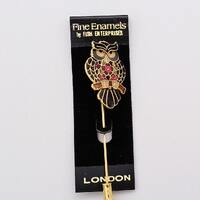 Enamel Owl Stick Pin &ndash; Gold Tone Brooch, Fish Enterprises London