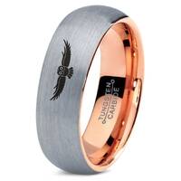Flying Owl Bird Ring, Mens Wedding Rings Tungsten, Rose Gold Tungsten Ring For Men, Silver Gray Ring