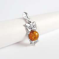 Small Amber Owl Pendant, Sterling Silver and Amber Owl Charm, Small Owl Necklace, Silver and Amber S