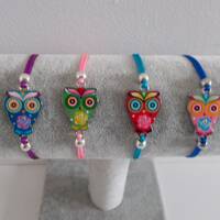 Bracelet HIBOUX &eacute;mail fil satin fin couleurs au choix