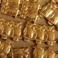 5 pc. Raw Brass Owl Trios: 22mm by 13mm - made in USA | RB-103