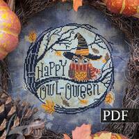 Happy Owl-Oween Cross Stitch Pattern, Owl Cross Stitch, Halloween, PDF Pattern, Autumn Lane Stitcher