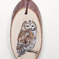 Tawny Owl Hand Painted Yew Wood Pendant