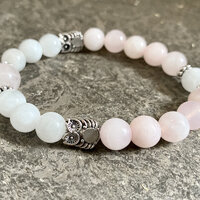 Owl Moonstone Rose Quartz beaded Bracelet, Owl beaded bracelet, Owl Jewelry, Crystal beaded bracelet