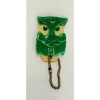 Owl Key Chain Modern Woodmen Life Insurance Vintage Plastic Bird Green Cream 1"