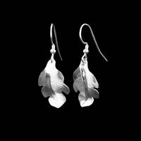 Canadian First Nations, Hand Carved Sterling Silver Owl Feather Dangle Earrings, Indigenous Native J