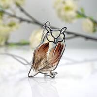 Owl Feather Necklace, Real  Feather,  Resin , Owl Necklace