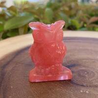 Strawberry Quartz Owl Carving, Hand Carved Owl Stone, Crystal Owl Carving, Pink Owl, Owl Figurine, O