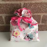 Owls, Birdhouse, Small, Gift, Bag, Fabric Bags, Gift Bag, Thank You, Gift, Birthday, Reusable, Washa