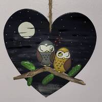 Owl love wall art with pebbles - handpainted