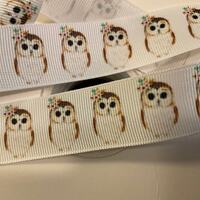 OWL WITH FLOWERS ribbon!  1” grosgrain, choose 3/5 yds., Animals With Flowers series, adorable