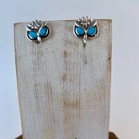 Owl Turquoise, Owl Post earrings,Silver Owl Stud Earrings,Bird Post Earrings, Owl Studs, Turquoise S