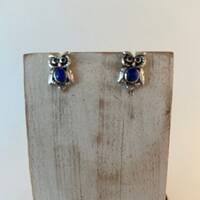 Owl Stud Earrings,Owl Post Earrings,Silver Owl Stud Earrings,Lapis Lazuli Owl,Bird Post Earrings,Ani