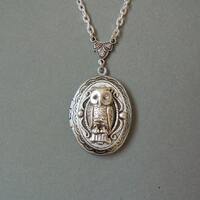 Owl Locket Graduation Gift.Guardian,Elegant Gothic Oval Locket Silver Owl Locket Silver locket gift 