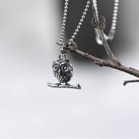 Sterling Silver Owl Necklace Pendant ,Vintage Owl Charm, Owl Gifts, Wise Owl Pendant, Bird Pendant, 