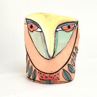 Whimsical Ceramic Owl Figurine: Colorful Handmade Sculpture (3-1/2 inches)