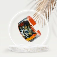 Men Women Girls Unisex Great Horned Owl Rings, Adjustable Open Cuff Owl Band Rings  Owl in a Pine Tr