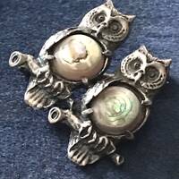 Vintage Jewelry•Owls on a Branch Pin•Sterling Silver & Abalone Owl Brooch•Sacred 