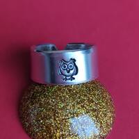 Hand Stamped Owl Cuff Ring: Adjustable Aluminum Jewelry