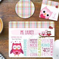 TEACHER Appreciation - Owls Mousepad Desk Set Designs &bull; 3 Coordinating Files &bull; Coasters &b