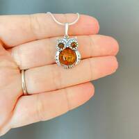 Owl Necklace, 925 Sterling silver necklace owl, Amber necklace, Amber owl, Owl Pendant necklace, Owl