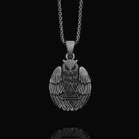 Silver Owl with All-Seeing Eye Charm Necklace, Women's Animal Jewelry, Men's Pendant Handmad