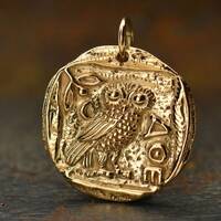 Coin Charm Athena Owl Charm Owl of Athena Bronze 24x19mm  - 1Pc Wholesale Price (13645)/1