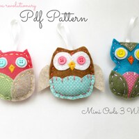 Felt Owl Ornaments. Sewing Pattern. Digital Pattern. 3 Different Owls. Woodland Owls. Kids Crafts. B
