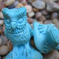 Vintage Pair of Carved Turquoise Colored Stone Owl and  Frog Figurines