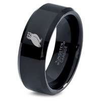 Laser Engraved Owl Bird Ring, Black Matching Wedding Bands, Bevel Tungsten Ring, Personalized Ring M