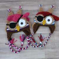 Ready to ship newborn pirate owl hat, girl pirate owl hat, boy pirate owl hat, crochet earflap hat, 