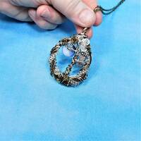 Woven Wire Wrapped Owl Necklace, Artistic Moon and Tree Pendant, Artisan Crafted Wearable Art Lunar 