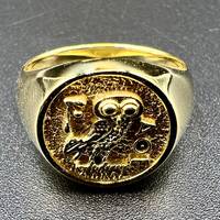 Athena owl Signet ring ancient Greek coin copy  solid gold