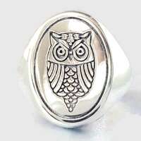 Oval men's Sterling Silver Owl Ring: Wisdom Bird Jewelry, solid silver