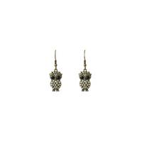 Vintage Bronze Owl Dangle Earrings, Rhinestone Crystal Accent