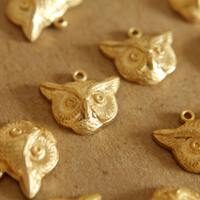 2 pc. Raw Brass Owl Heads: 16mm by 15mm - made in USA | RB-117