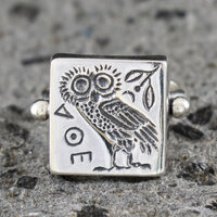 Owl of Wisdom Silver Ring Size Us 8 - Goddess Athena Symbol - Ancient Greece