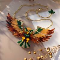Necklace Statement Owl, 'Forest', woodland, animal love, retro, gold, folk art, faux tortois