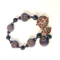 Purple Owl Bracelet, Blue Goldstone Beaded Jewelry, Boho Chic Coin Bead Bracelet for Women, Bird Lov