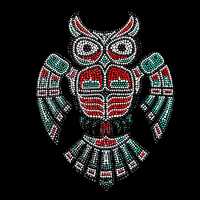 Owl pattern rhinestone design , iron on animal motif prints ,heat transfer applique , gift for him a